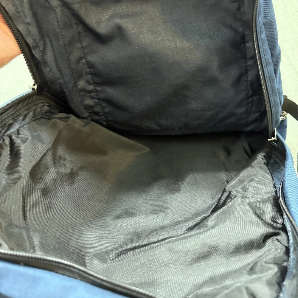 Eastpak Backpack Large Navy Blue Vintage Made in USA Leather Bottom Canvas Bag